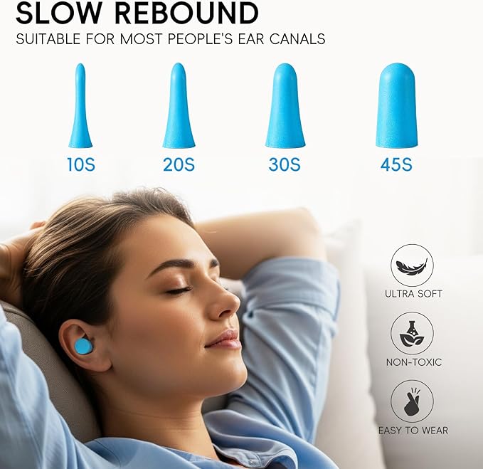 250 Pairs Foam Ear Plugs with 1 Clear Dispenser Holder, NRR 33dB Ear Plugs for Sleeping Noise Cancelling, Soft Earplugs for Noise Reduction Concerts Snoring Shooting Travel Ear Protection