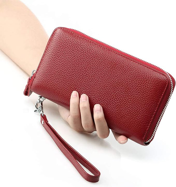 Moflycom Womens Wallet RFID Blocking Genuine Leather Zip Around Wallet Clutch Wristlet Travel Long Purse for Women