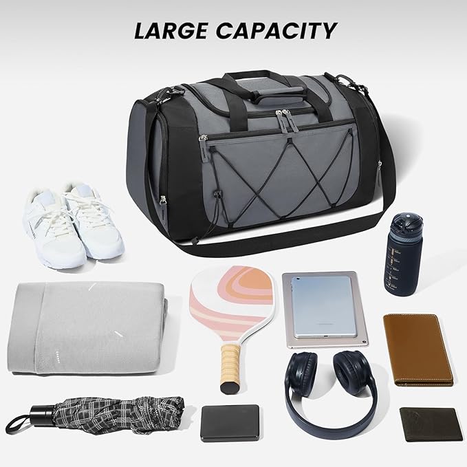 Vorspack Gym Bag for Men - 21 Inches Duffle Bag for Travel Lightweight Duffel Bag with Shoe Compartment Personal Item Travel Bag Weekender Bag for Travel Sports Gym - Grey