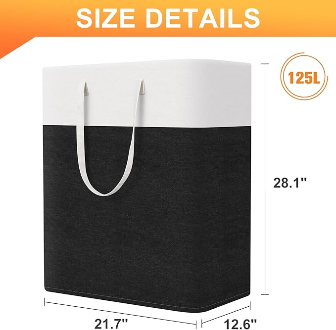 TasticTotes laundry basket 3-Pack, laundry hamper, Hamper with handles, collapsible laundry baskets, Waterproof dirty clothes hamper, Towel Storage for Home or Dorm, 125L-Black