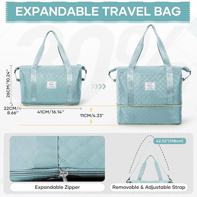 Vacuum Travel Bags with Pump, Large Duffle Bag Personal Item 18x14x8 Inches, Expandable Weekender Bags Women Men, Overnight Carry on Bag for Airplanes, Traveling, Trips, Sport, Hospital - Blue