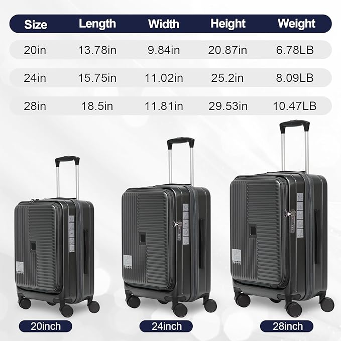 Merax Luggage Sets 3 Piece,Front Open PC Hardshell Expandable Carry on Suitcase with Spinner Wheels and TSA Lock,Lightweight 20in/24in/28in Luggage,Cement Grey