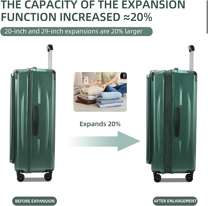 Carry On Luggage, 20Inch & 29 Inch Top Opening Airline Approved ABS+PC Hard Shell Suitcases with Silent Wheels, TSA Lock,Front Pocket and Wet-dry Separated Six-piece Set