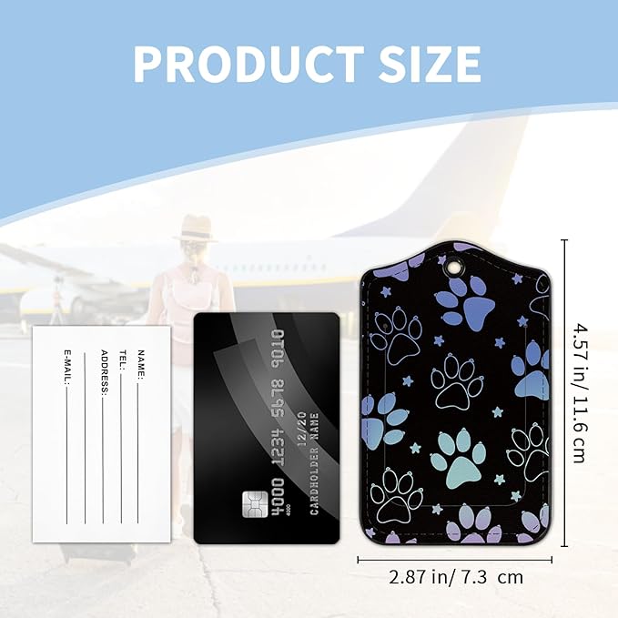 2 Pcs Luggage Tag for Suitcases, Cute Dog Paw PU Leather Suitcase Tag Privacy Cover Name ID Label with Metal Loop, Personalized Baggage Identifier for Women Cruise Bag Travel Essentials