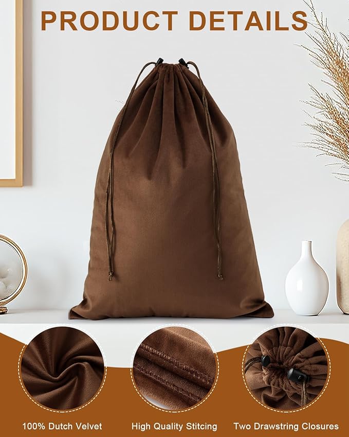 FantasyLife Shoe Bags for Travel, 17.3"x12.6" Washable Dust Bags for Storage & Packing, Flannel Shoe Pouch with Drawstring Closure for Purses, Handbags, Shoes & Toys (4, Mocha Mousse)