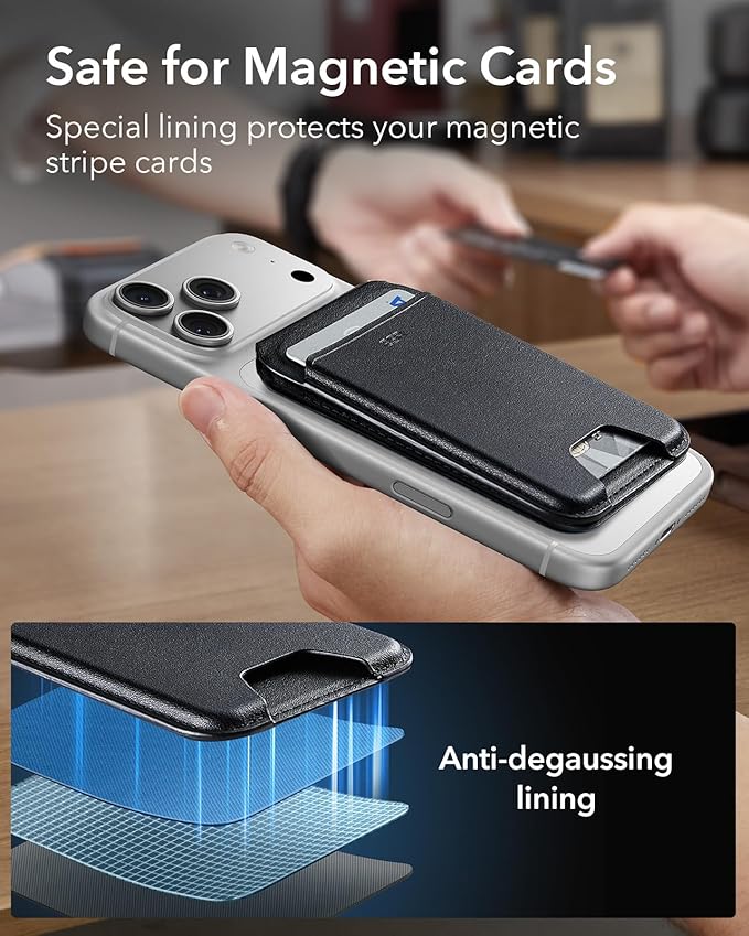 ESR for MagSafe Wallet with Stand, RFID Blocking, MagSafe Ring Included, 5 Cards Holder for Phone Case, Slim Magnetic Wallet for iPhone 17e/17/16/15/14/13/12 (Not for mini), Selected Samsung, Black