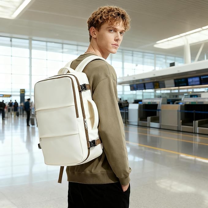 Travel Backpack For Women Men Carry on Backpack Luggage Flight Approved Personal item Travel Bag Essentials Mochila de viaje Laptop College Backpack Beige Brown
