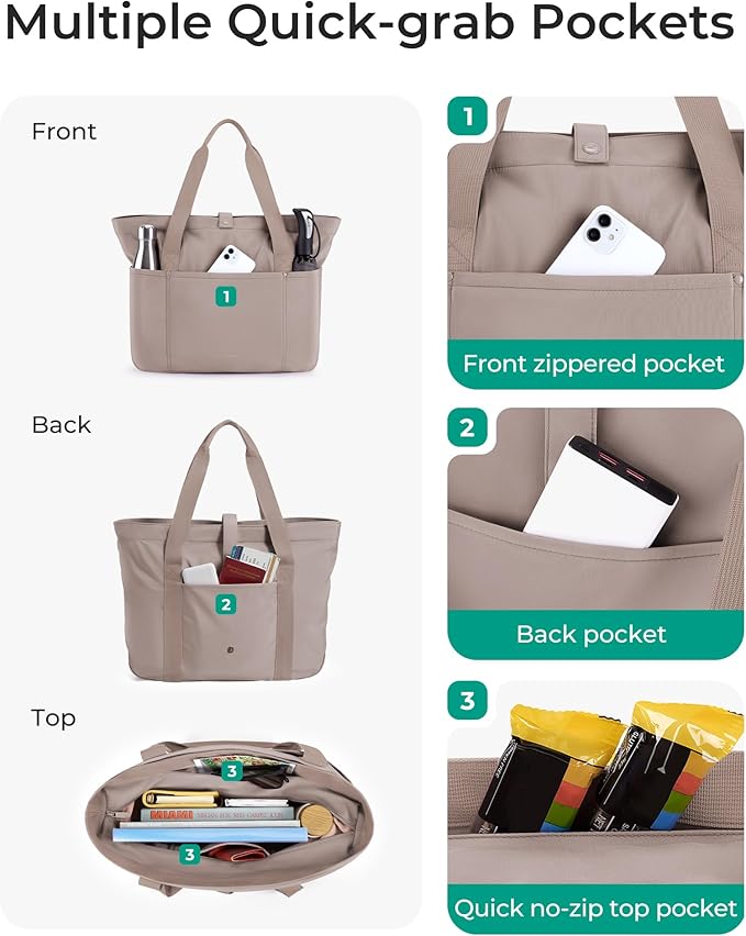 BAGSMART Tote Bag for Women, Foldable Tote Bag With Zipper Travel Large Shoulder Bag Handbag for Work