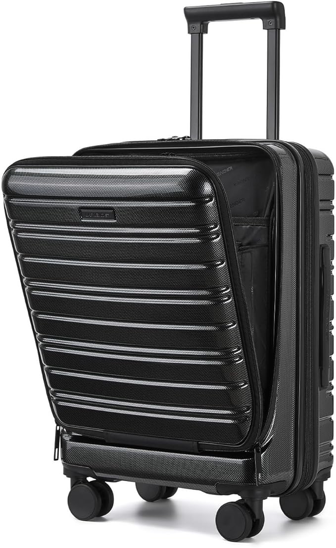 LARVENDER Carry On Luggage 22x14x9 Airline Approved, 20 Inch Expandable PC+ABS Hardside Carry On Luggage with Front Pocket Spinner Wheels TSA Lock for Women Men (Black)