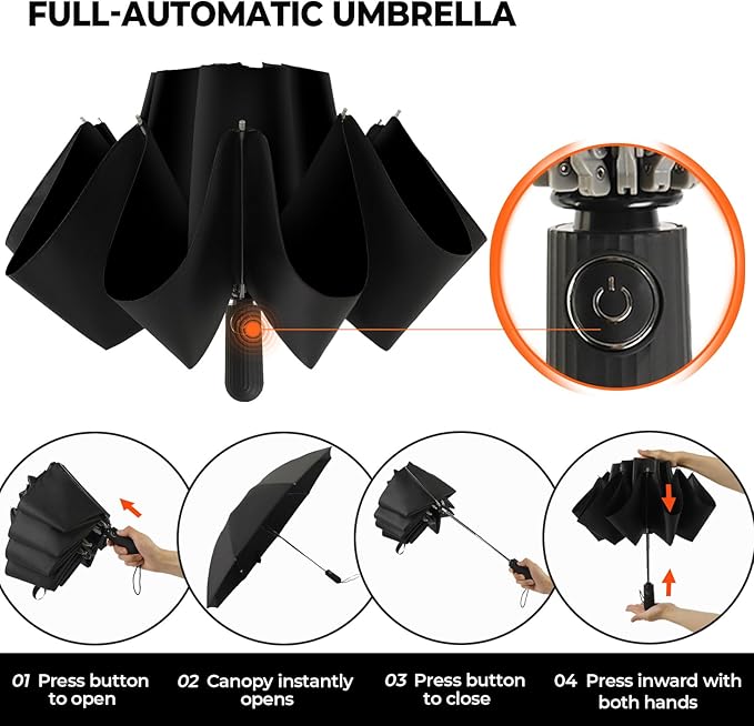 ZDSSM Compact Inverted Travel Umbrella, Automatic Open Close, 9-Rib 46 Inch Windproof Umbrella, Waterproof UPF 50+, Portable Umbrellas for Men, Women, Travel, and Daily Use