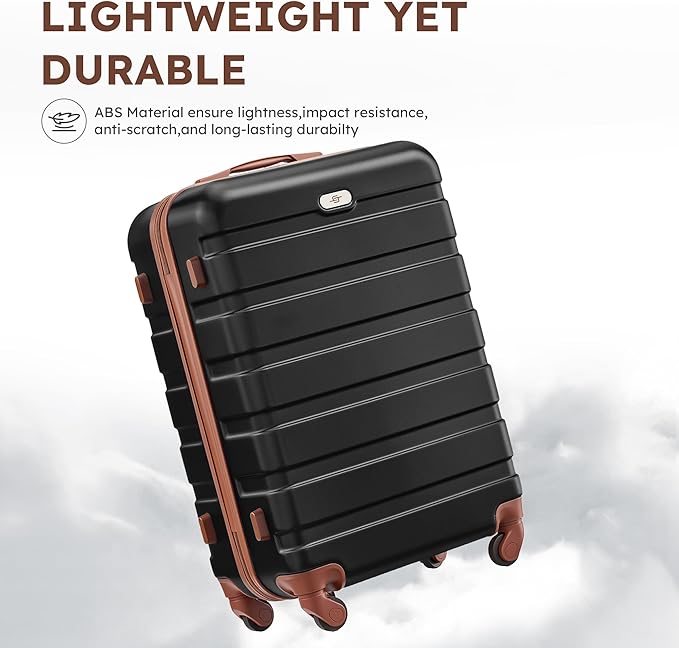 Suitour 4 Piece Luggage Sets, Hard Shell Suitcase Set with Spinner Wheels 16 20 24 28inch Travel Sets(Black Tan)