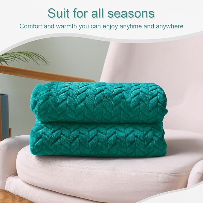 Exclusivo Mezcla Fleece Throw Blanket for Couch and Bed, 50x70 Inches Soft Cozy Jacquard Flannel Blankets, Lightweight Fuzzy Plush Warm Throws for Women, Teal
