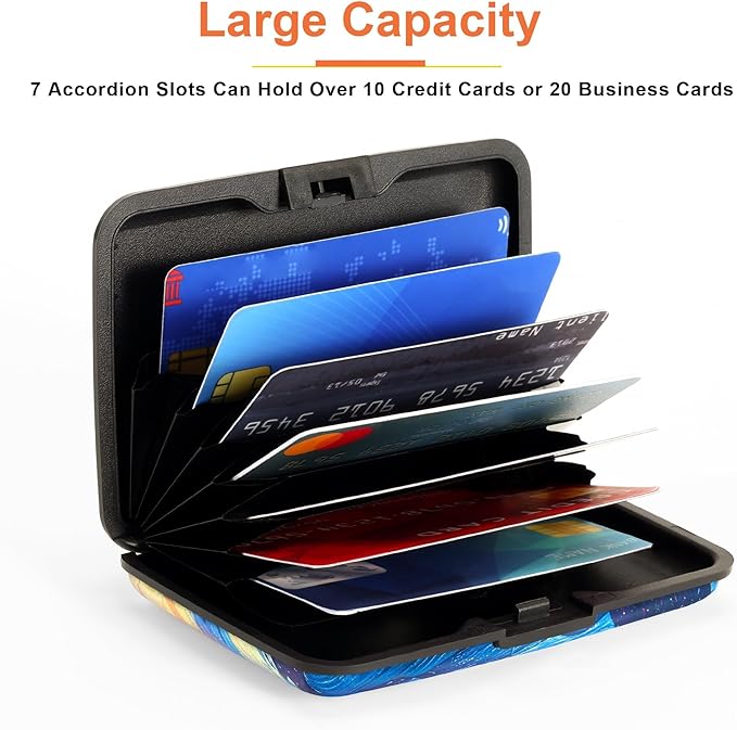 Mayski Credit Card Holder, RFID Blocking, Aluminum Alloy Hard Case, Small Mini Business Metal Wallet for Women Men, The Starry Night