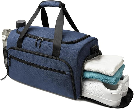 Gym Bag for Men Women, Sports Duffle Bags with Wet Pocket & Shoes Compartment, Water Resistant Overnight Duffel Bag