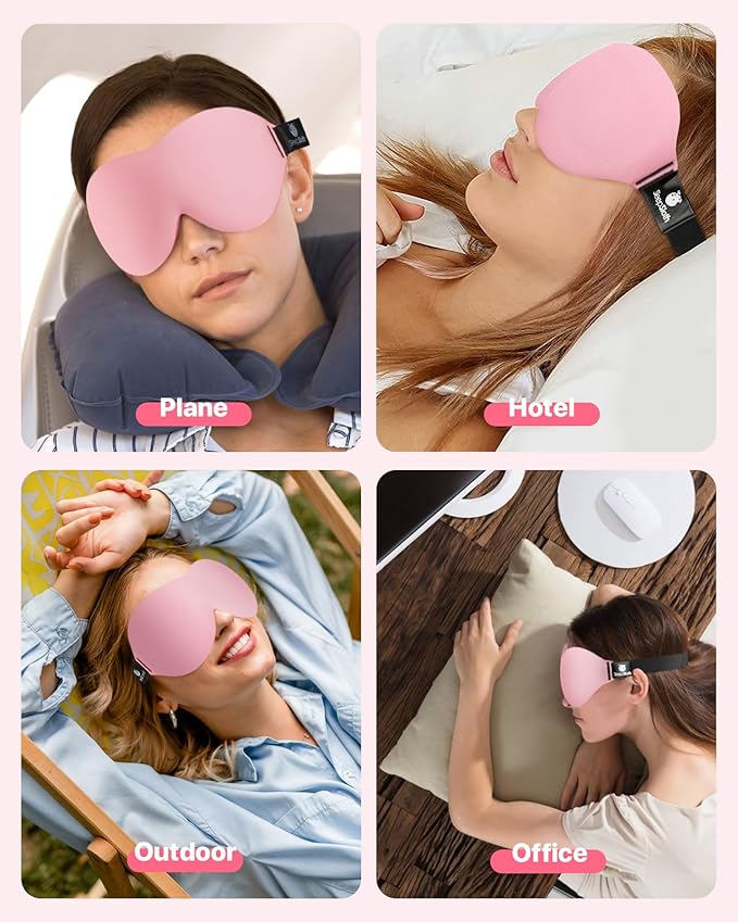 Sleep Eye Mask, 3D Contoured 100% Blackout Eye Mask, Sleep Mask with Adjustable Strap, Night Blindfold for Women Men, Eye Mask for Sleeping, Pink