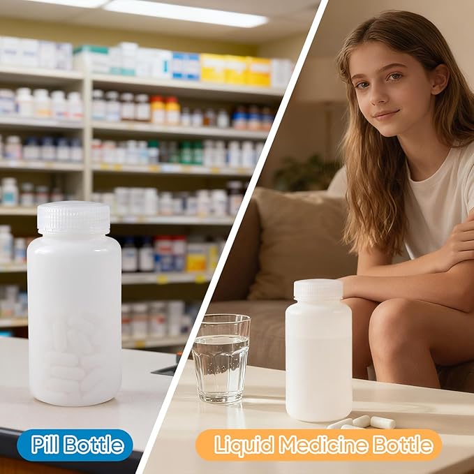 DEMORA 8 oz Plastic Bottles with Lids, Airtight Refillable Wide Mouth Travel Bottles for Toiletries, HDPE Food Grade Plastic Containers for Liquids Pill Water Sample Lab Reagent (Translucent, 2 Pcs)