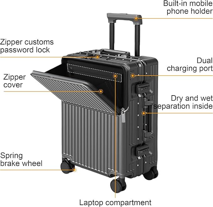 Carry on suitcase Zipperless Luggage,Polycarbonate Aluminum Hard Shell, Expandable Carry-On Suitcase with Spinner Wheels, 20 Inch Cabin