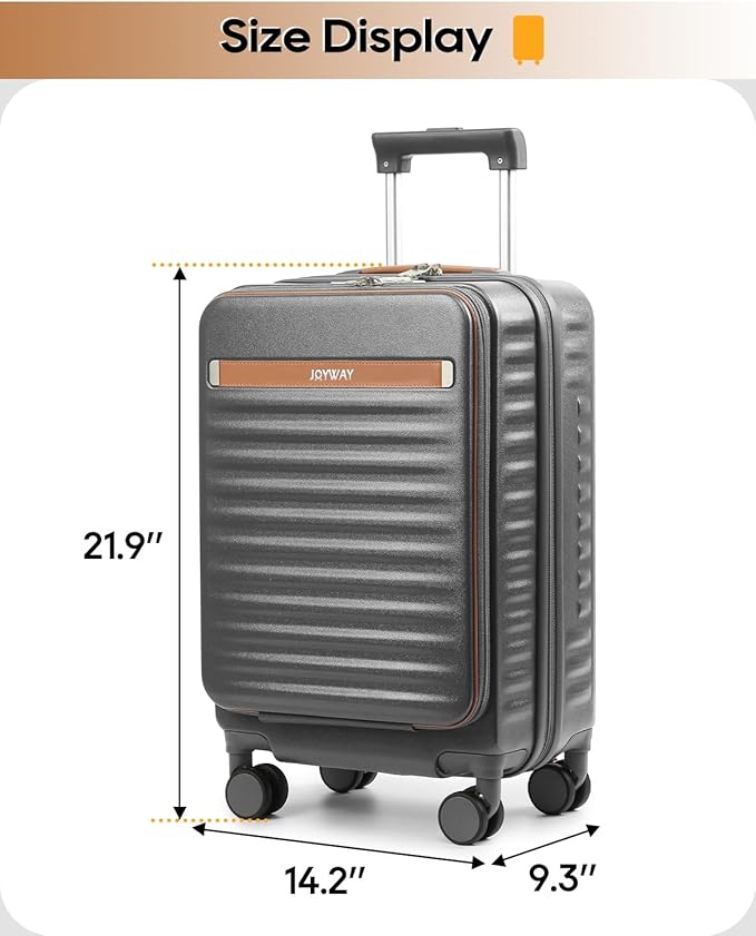 Joyway Carry on Luggage Airline Approved with Front Compartment and Cup Holder, 20 Inch Hard Shell Carry-on Suitcase with Spinner Wheels and TSA Lock for Women Men (Grey, 20 Inch)