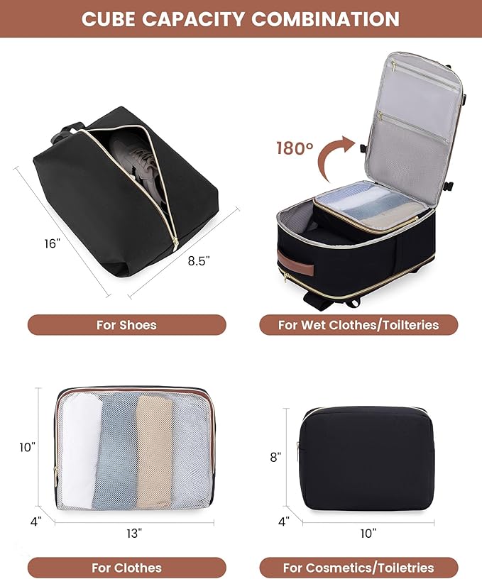 LOVEVOOK Large Travel Backpack for Women, TSA Carry on Backpack for Airplanes, 40L Personal Item Travel Bag for Women fits 17" Laptop,Waterproof Carry on Bag Airplane Approved with 3 Packing Cubes
