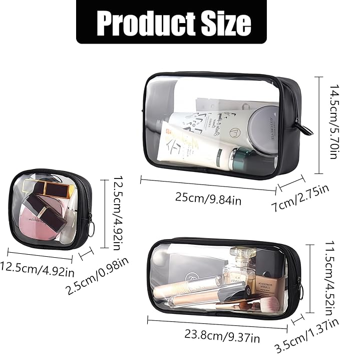 Clear Makeup Bags with Zipper, TSA Approved Travel Toiletry Bag,Clear Cosmetic Bag, Waterproof Make Up Bag for Women, Car Bag Organizer & Car Organization Essentials
