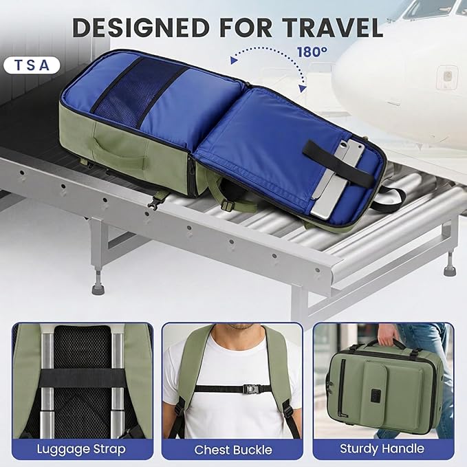 MATEIN Personal Item Backpack 18x14x8 with Shoe Compartment, TSA Approved Underseat Bag for Frontier Airline with Water Bottle Holder Lightweight Travel Backpack for Women Men Fit 15.6" Laptops, Green