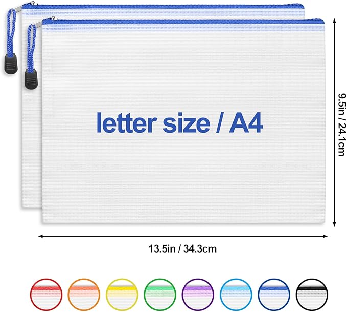 EOOUT 24pcs Mesh Zipper Pouch Bags, A4 Zipper Bags for Organizing Storage, Waterproof Zipper Pouches, Letter Size, File Bags for School, Toys, Puzzle, Board Games and Office Supplies