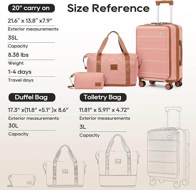 imiomo Carry on Luggage Airline Approved with Front Pocket and USB Port, Hard Shell 20 Inch Travel Carry-on Suitcase with Spinner Wheels and TSA Lock, Pink