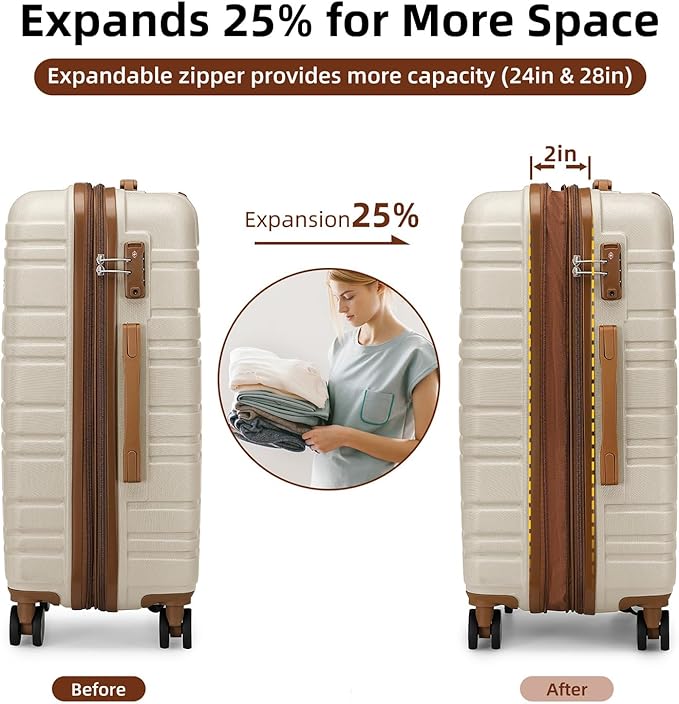 LARVENDER Luggage Sets 6 Piece, Expandable Hardside Carry on Suitcase Set with Spinner Wheels, Lightweight Rolling Luggage Sets for Women with TSA Lock, Cream White