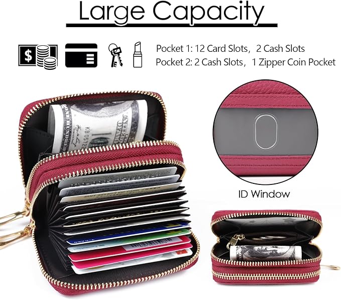 imeetu RFID Credit Card Holder, Small Leather Zipper Card Case Wallet for Women