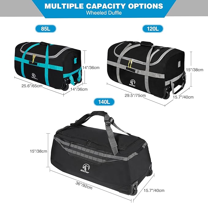 REDCAMP 85L/120L/140L Foldable Duffle Bag with Wheels, Large Travel Duffel Bag