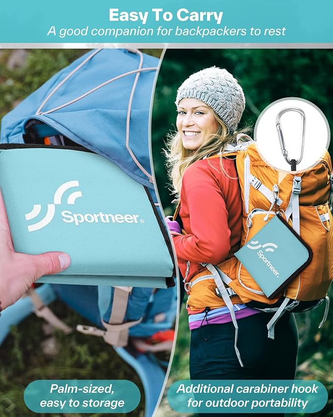 Sportneer Sitting Pad: Lightweight Waterproof Folding Seat Pad for Backpacking, 15.75'' x 15.75'' Portable Camping Seat Mat for Hiking, Picnics Beach & Outdoor Use, 0.13lbs