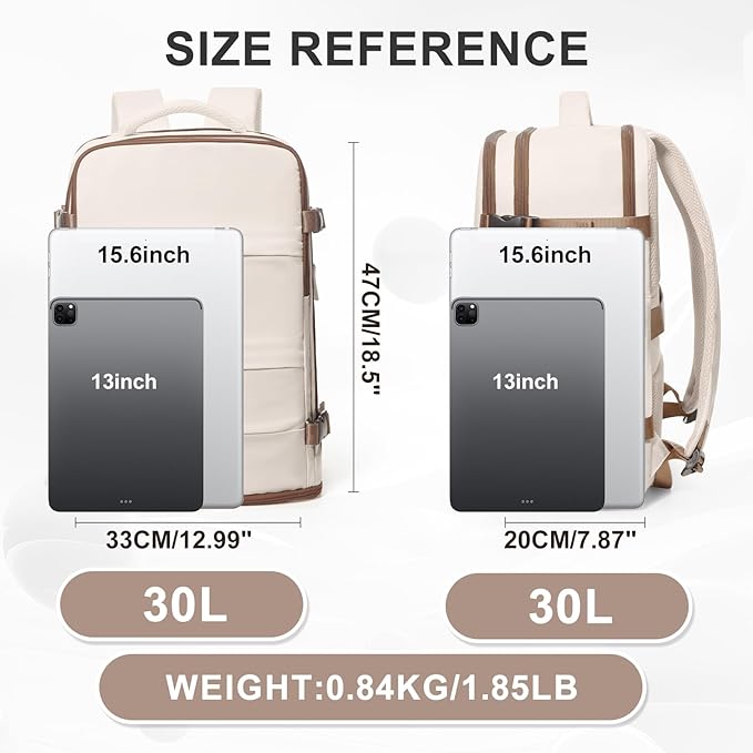 coowoz Large Travel Backpack For Women Men,Carry On Backpack Flight Approved,Hiking Outdoor Rucksack Casual Daypack Travel Bag Essentials Personal Item Backpack (Beige Brown-L)