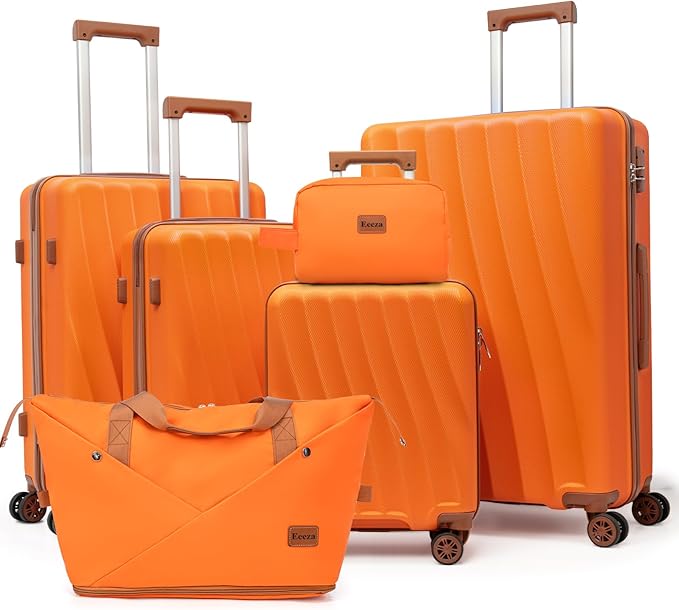 Luggage Sets 6 Piece Suitcases with Wheels,ABS Hard Case Suitcases with Spinner Wheels,Durable Travel Luggage(Orange, 6 Piece Set(16"/20"/24"/28))