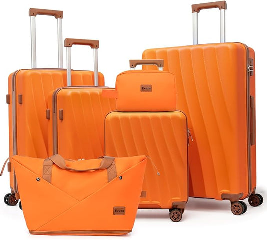 Luggage Sets 6 Piece Suitcases with Wheels,ABS Hard Case Suitcases with Spinner Wheels,Durable Travel Luggage(Orange, 6 Piece Set(16"/20"/24"/28))