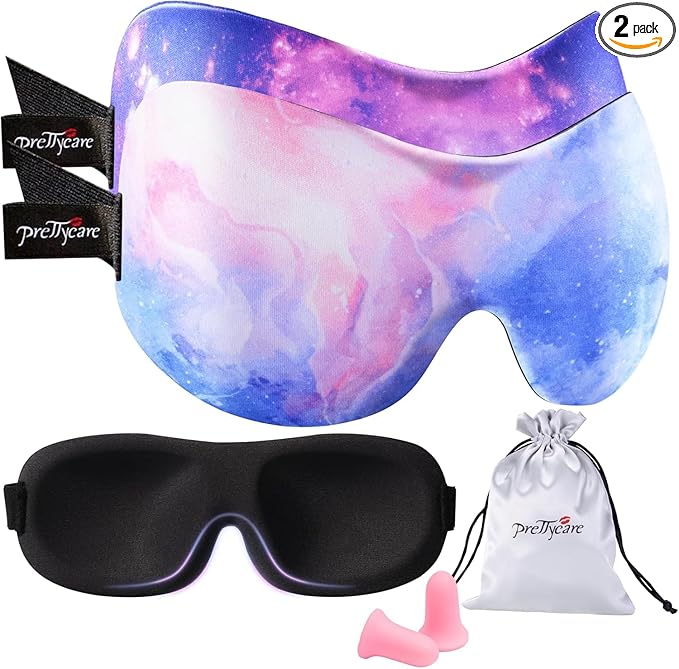 PrettyCare 3D Sleep Mask 2 Pack,Eye Mask for Side Sleeper -3D Contoured Sleeping Mask with Light Blocking for Women- No Eye Pressure Blindfold Night Masks with Ear Plugs & Travel Bag (Black& Fire)