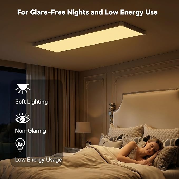 AIKVSXER 48PCS 1x4 LED Flat Panel Light Surface Mount with Wireless Switch | App Control, Night Mode, 50W 5500LM, 3000K/4000K/6500K, Ultra-Thin LED Light for Office Home,120-277V - White