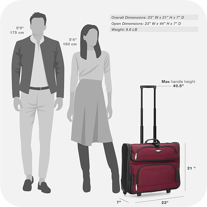 Travel Select Amsterdam Business Rolling Garment Bag, Softside Expandable Rolling 2-Wheeled Suit Carrier, Red, One Size