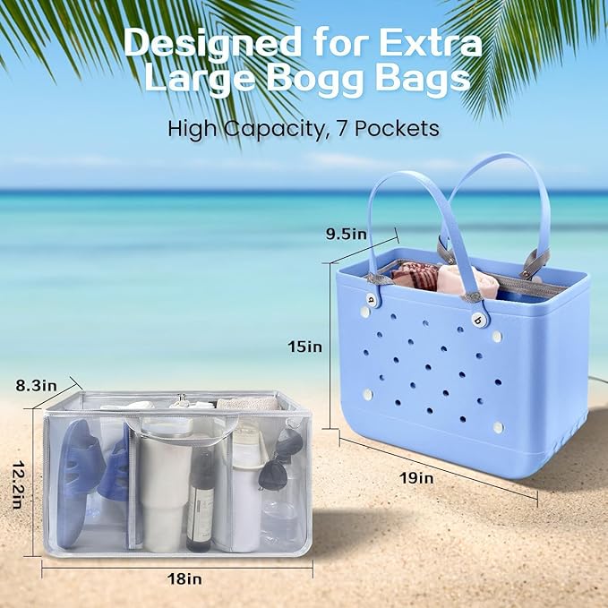 XYFuuee Beach Bag Organizer Inserts for X Large Bogg Bag Accessories, Original XL Lightweight Mesh Insert Divider Pouch, Organizing Rubber Tote Bags, Save Storage Space (Gray) | Accessories, Original XL, Lightweight, Divider Pouch, Organizing, Save Sto...