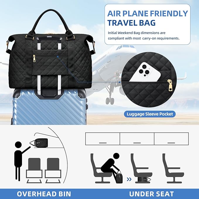 Gifts for Women, Initial Travel Duffle Bag, Personalized Weekender Overnight Bags, Gift for Mom Friend College Girl Graduation Teacher（Black,E)