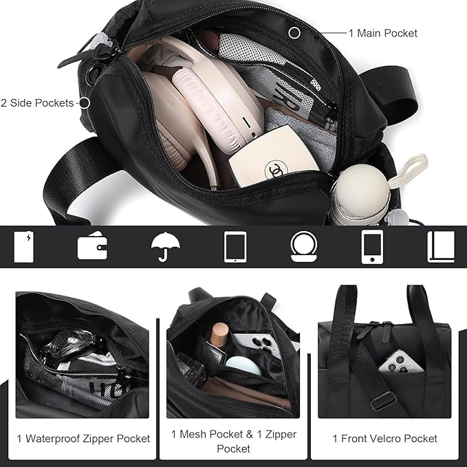 Small Gym Bag for Women, Mini Crossbody Gym Duffle Bag with Wet Compartment, Carry on Gym Tote Bag for Workout Dance Sport Travel (Mini-Black)