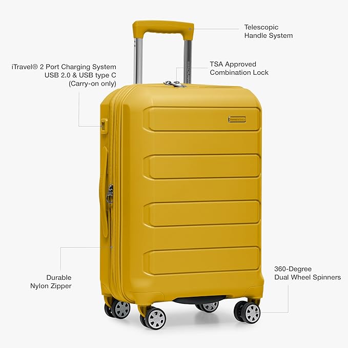 Traveler's Choice Pagosa Hardshell Expandable Luggage with Spinner Wheels, Yellow, 2-Piece Set (22/26)