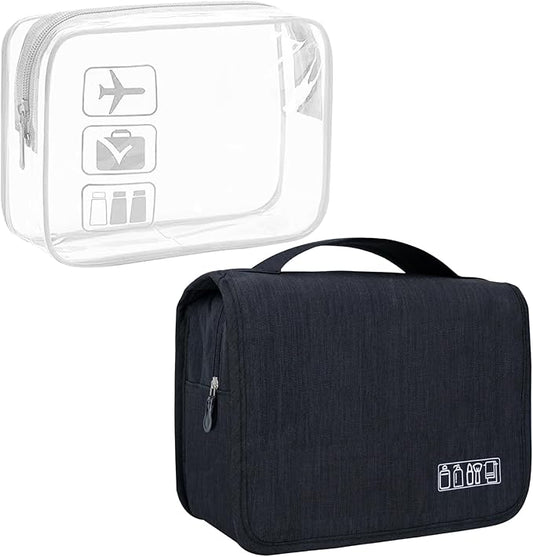 Large Capacity Toiletry Bag Travel Bag with Hanging Hook for Men and Women Waterproof Travel Cosmetic Bag Bathroom Bag,with TSA Approved Zippers Clear Travel Makeup Bag Carry-on