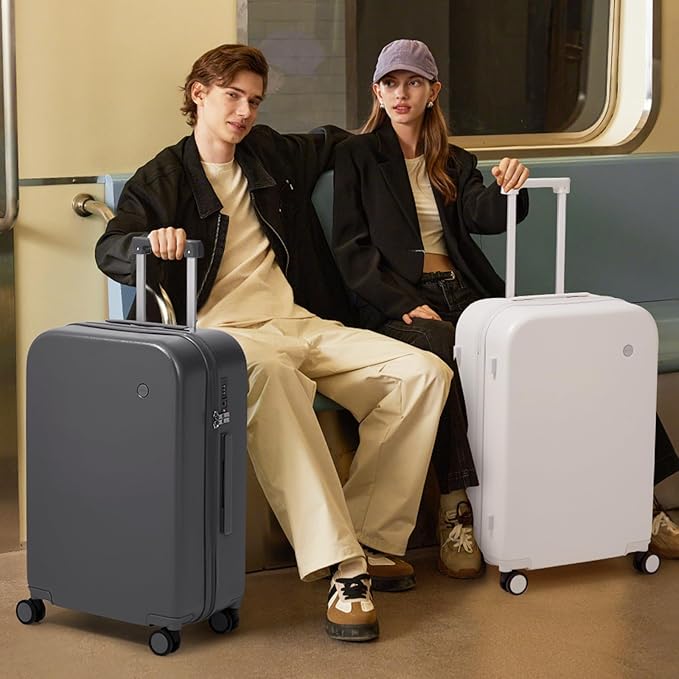 mixi Luggage Suitcase with Spinner Wheels, Hardside Rolling Suitcase PC with Cover & TSA Lock Lightweight Travel Case 24in Checked in, Rock Gray
