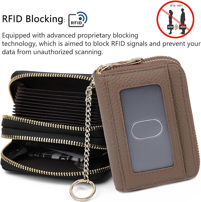 imeetu RFID Credit Card Holder, Small Leather Zipper Card Case Wallet for Women