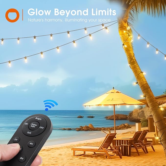 addlon 200FT(192+8) Solar String Lights Outdoor, Last 20+ Hrs, USB Charging | IP65 Waterproof. Dimmable Timer via Remote. Memory, 3 Modes, 2700K Warm White. Easy Install for Patio, Porch. 4-Pack*50FT.