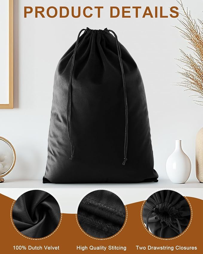 FantasyLife Shoe Bags for Travel, 17.3"x12.6" Washable Dust Bags for Storage & Packing, Flannel Shoe Pouch with Drawstring Closure for Purses, Handbags, Shoes & Toys (4, Black Beauty)