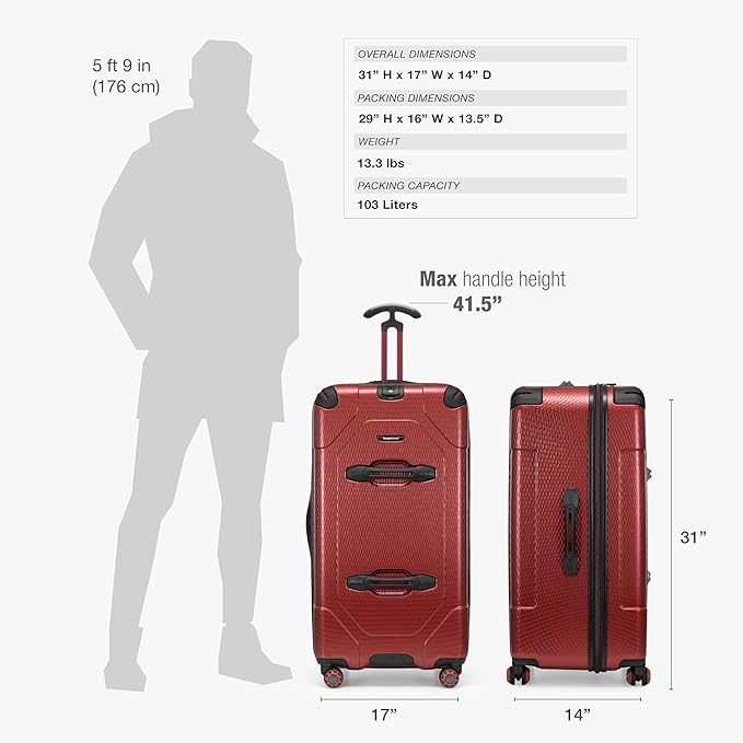 Traveler's Choice Maxporter II Polycarbonate Hardside Trunk with Spinner Wheels, Red, 31-Inch Large Trunk