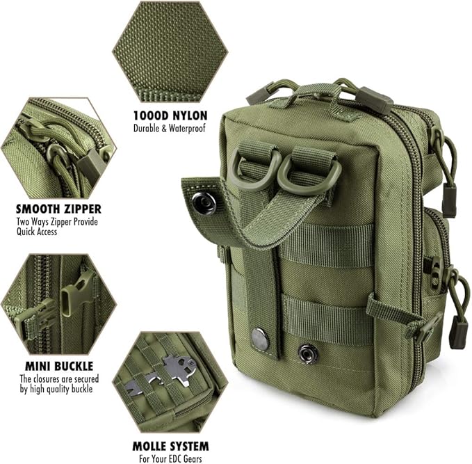 LIVANS Tactical Molle Utility Pouch, EDC Tool Pouch Tactical Phone Pouches Mini Waist Pouches Medical EDC IFAK Pack Mini Design of 3-Day Backpack