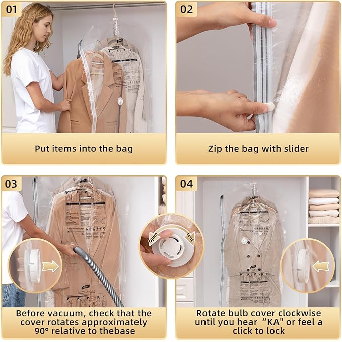 TAILI Hanging Vacuum Storage Sealer Bags Space Saver Bag for Clothing, Suits and Jackets, Closet Organizers, Travel, Set of 4 (2 Long, 2 Short), Clear