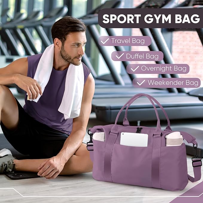 Travel Duffle Bag, Weekender Travel Bag Men Small Gym Bag for Women, Hospital Bag for Labor and Delivery, Overnight Bag Luggage Bag with Trolley Sleeve, Airplane Travel Essentials for Flying(Purple)